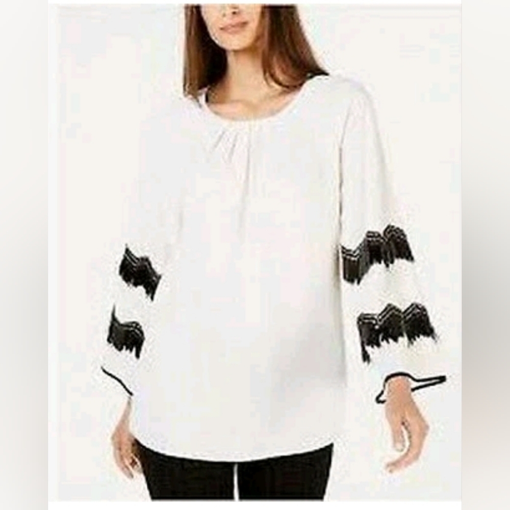 Alfani Womens Ivory Blouse w/ Black Trim.‎ Size XL #286